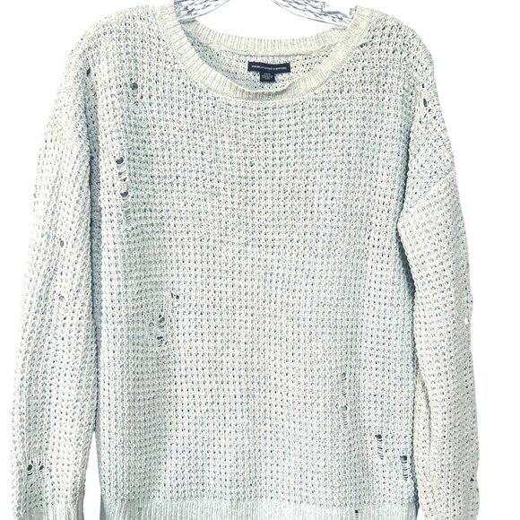 American Eagle Distressed Baby Blue Loose Knit Sweater XS - Picture 7 of 7